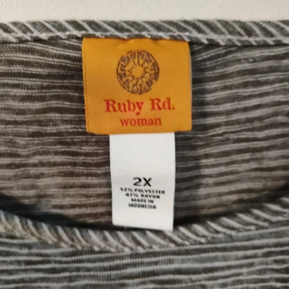 Ruby Rd Olive Green Striped Dress Women Size 2X Cold Shoulder Short Sleeve NEW - Picture 7 of 9